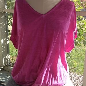 Alya twist hem v neck pink variegated cropped top